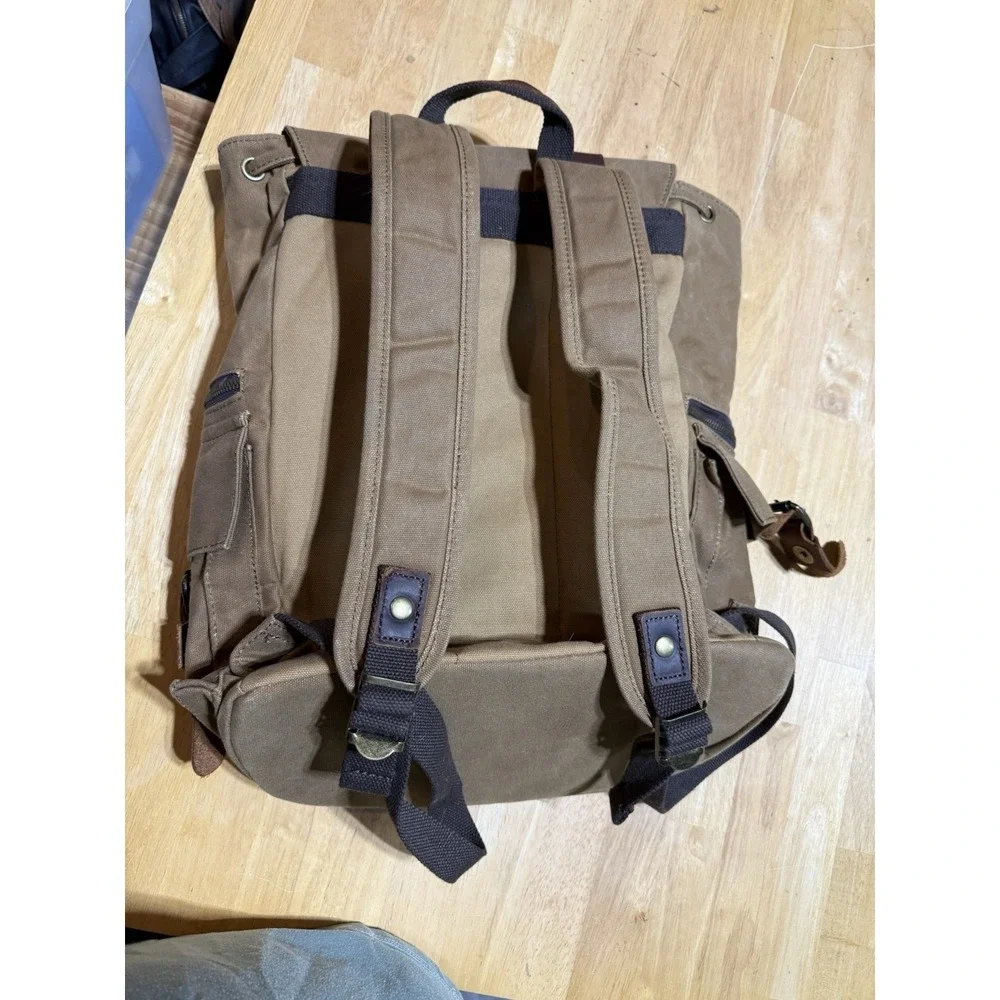 Waxed Canvas Leather Backpack Rucksack Military Heritage Hiking Travel Brown